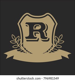R Alphabet initials crest emblem logo