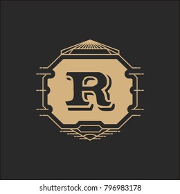 R Alphabet initials crest emblem logo