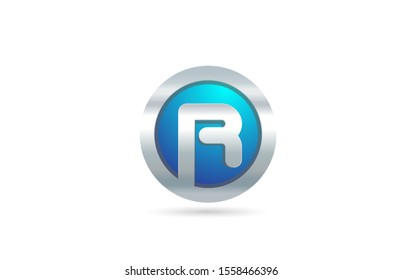 R alphabet letter blue metal logo icon design for company or business. Suitable as a logotype