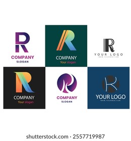 r alphabet letter initial colorful gradient design Corporate business brand company abstract logo design collection