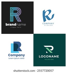 r alphabet letter initial colorful gradient design Corporate business brand company abstract logo design collection