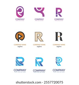 r alphabet letter initial colorful gradient design Corporate business brand company abstract logo design collection