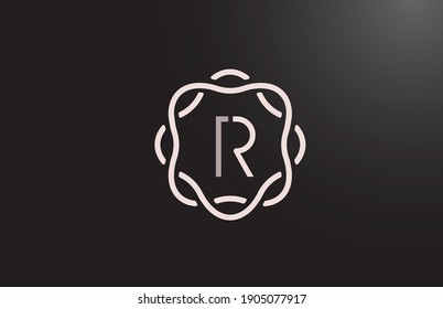 R alphabet letter logo for company and business in black and white. Branding for corporate identity with floral monogram pattern. Creative lettering icon for design