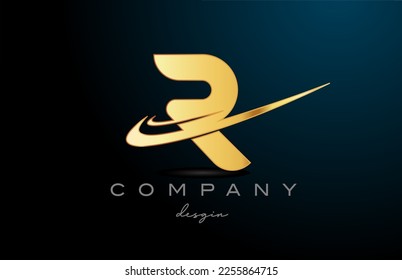 Logo de la letra R con doble cisne en color dorado. Diseño de plantillas creativas corporativas para empresas y negocios