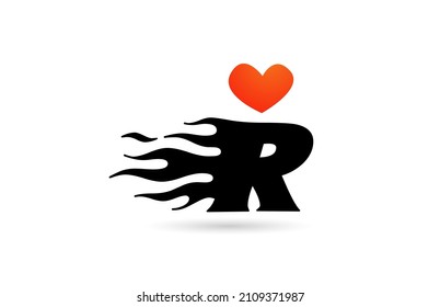 R alphabet letter logo icon design. Creative template for business with love heart flames