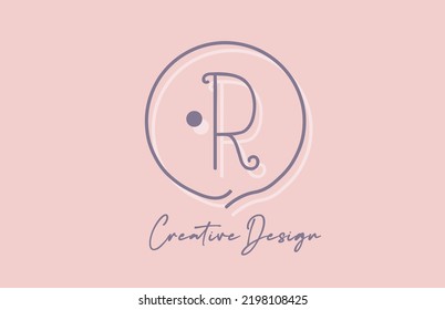 R alphabet letter logo icon design with line dot and vintage style. Pink blue creative template for company and business