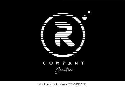 R alphabet letter logo icon design with black and white line stripe and circle. Creative template for company and business
