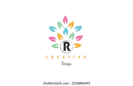 R alphabet logo. Elegant delicate flower logo design on white background.