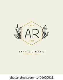 A R AR Beauty vector initial logo, handwriting logo of wedding, fashion, jewerly, heraldic, boutique, floral and botanical with creative template for any company or business.