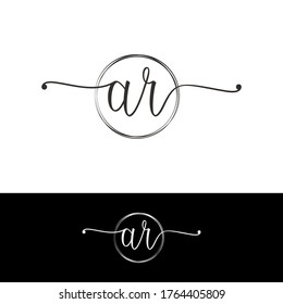 Un vector de logotipo de escritura manual inicial R AR. Grabado manual para diseños