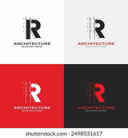 R Architecture letter logo design vector  