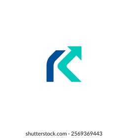 R Arrow Logo blue and torquise color vector, K arrow, minimalist finance, grow 