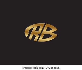 R B initial letters looping linked ellipse elegant logo golden black background
