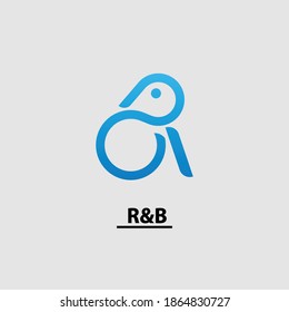 
R and B lettering logo with rabbit shaped concept on flat background