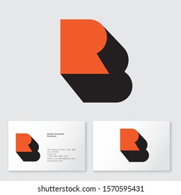 R, B logo concept. R letter with shadow like letter B on a white  background. Network, web, UI icon. Modern technology. B is a shadow of R letter. Business card.