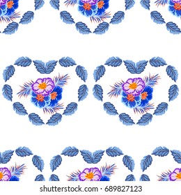 R background with cute simple flowers and leaves. Design for cloth, wallpaper, gift wrapping. Print for silk, calico and home textiles.Vintage natural pattern.