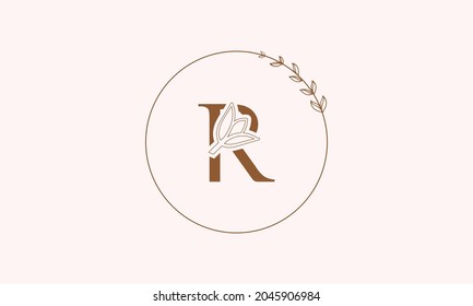 R Beauty vector initial logo, handwriting logo of initial signature, wedding, fashion, jewelry, boutique, floral and botanical with creative template for any company or business.
