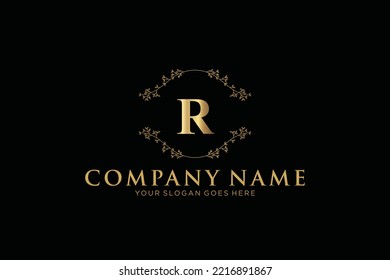 R Logo inicial del vector de belleza, logotipo de escritura a mano de firma inicial, boda, moda, joyas, boutique, floral y botánica con plantilla creativa para cualquier empresa o negocio.