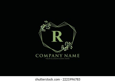 R Beauty vector initial logo, floral letters with flowers leaves and splatters isolated on white and black background. Vector illustration for wedding, greeting cards, invitations template design