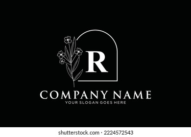 R Logo inicial del vector de belleza, logotipo de escritura a mano de firma inicial, boda, moda, joyas, boutique, floral y botánica con plantilla creativa para cualquier empresa o negocio.
