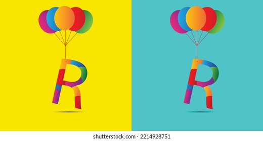 r birthday letter logo design with balloons for wish a birthday girl or boy