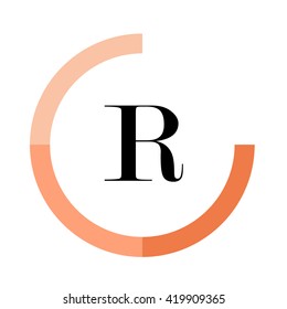 R black letter , modern type of font , tree orange colors , simply alphabet like design identity