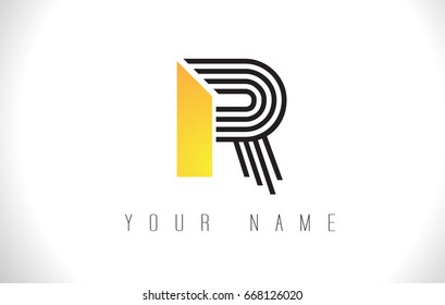 R Black Lines Letter Logo. Creative Line Letters Design Vector Template.