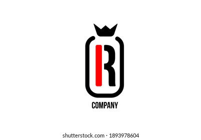 R black white crown alphabet letter logo for company and corporate. Red color luxury design. Can be used as an icon for a brand or product