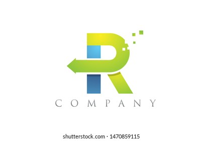 R blue green alphabet letter logo icon design suitable for a company or business