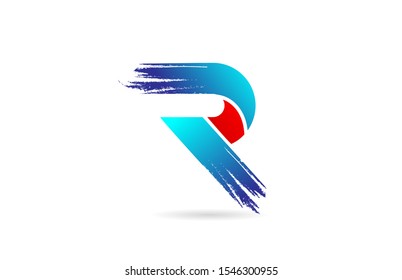 R blue red alphabet letter with grunge brush pattern for company icon logo design. Logotype for corporate or business