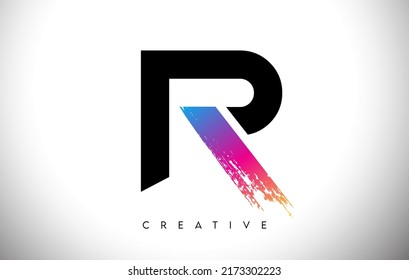 R Brush Stroke Artistic Letter Logo Design with Creative Modern Look and Vibrant Colors Vector Illustration.
