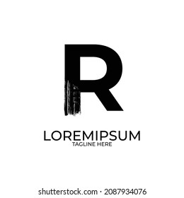 R Brush Stroke Letter initial Logo Design black icon Vector