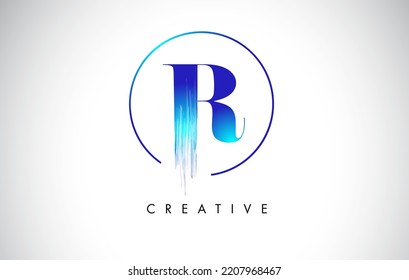 R Brush Stroke Letter Logo Design. Blue Paint Logo Leters Icon with Elegant Circle Vector Design.
