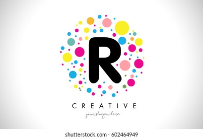 R Bubble Dots Letter Logo Design with Rainbow Creative Colorful Bubbles.