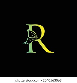 R butterfly Logo Design Vector illustration template, R butterfly logo
