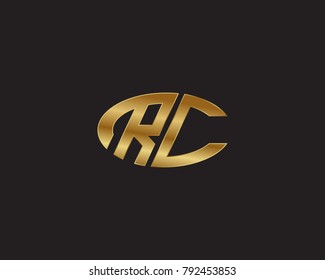 R C initial letters looping linked ellipse elegant logo golden black background