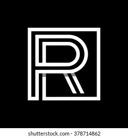 R capital letter enclosed in a square. . Overlapping with shadows monogram, logo, emblem. Trendy design. 