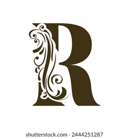 R capital letter initials floral frame elegant element symbol logo design