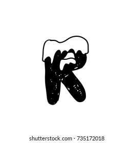 R. Christmas snowy alphabet. Christmas font with snow. Handdrawn lettering. Vector illustration.