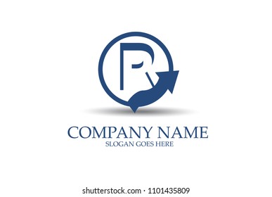 R Circle Arrow Letter Identity Logo Design Vector.