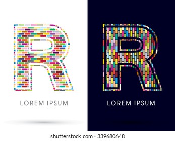 R, Colorful Brick, Construction font graphic design.