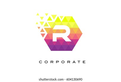 R Colorful Hexagonal Letter Logo Design with Mosaic Rainbow Pattern.