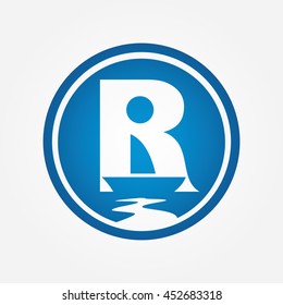 R company vector logo and boat symbol design, Letter R logo icon, Blue color