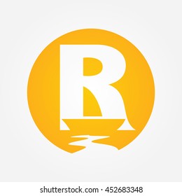 R company vector logo and boat symbol design, Letter R logo icon, Orange color