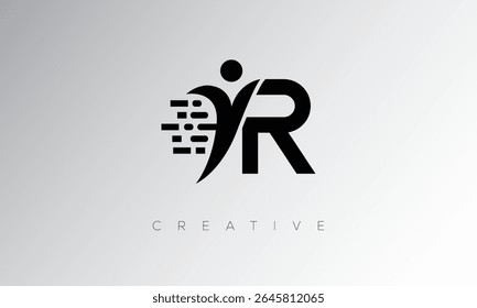 R Creative Digital Monogram Logo – Futuristic Letter mark Design Featuring Human Shape, Pixel Motion and Minimal Tech Style for Innovative Branding Identity