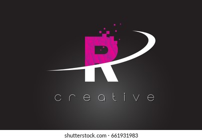 R Creative Letters Design. White Pink Letter Vector Illustration.