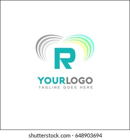 R Creative Logo. Abstract colorful vector illustration circle on a white background. Rainbow line icon.