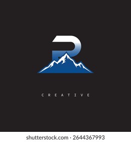 R Creative Mountain Logo Bold Gradient Letter mark Branding Design for Business Outdoor Brands