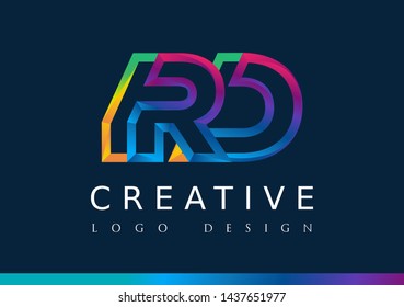 R D Logo. RD Letter Design Vector with Magenta blue and green yellow color