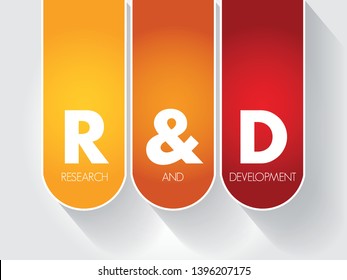 R and D - Research and Development is activities that companies undertake to innovate and introduce new products and services, acronym text concept background